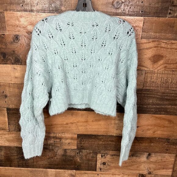 Topshop Sweater | Cropped Peekaboo Pointelle Pastel Blue Size US 4-6 UK S - Picture 9 of 14
